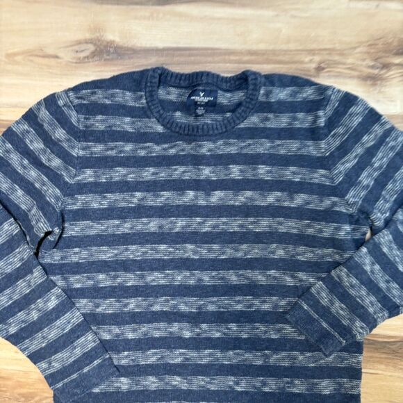 American Eagle Sweater Mens XL Blue Indigo Textured Knit Surf Crewneck - Picture 3 of 8